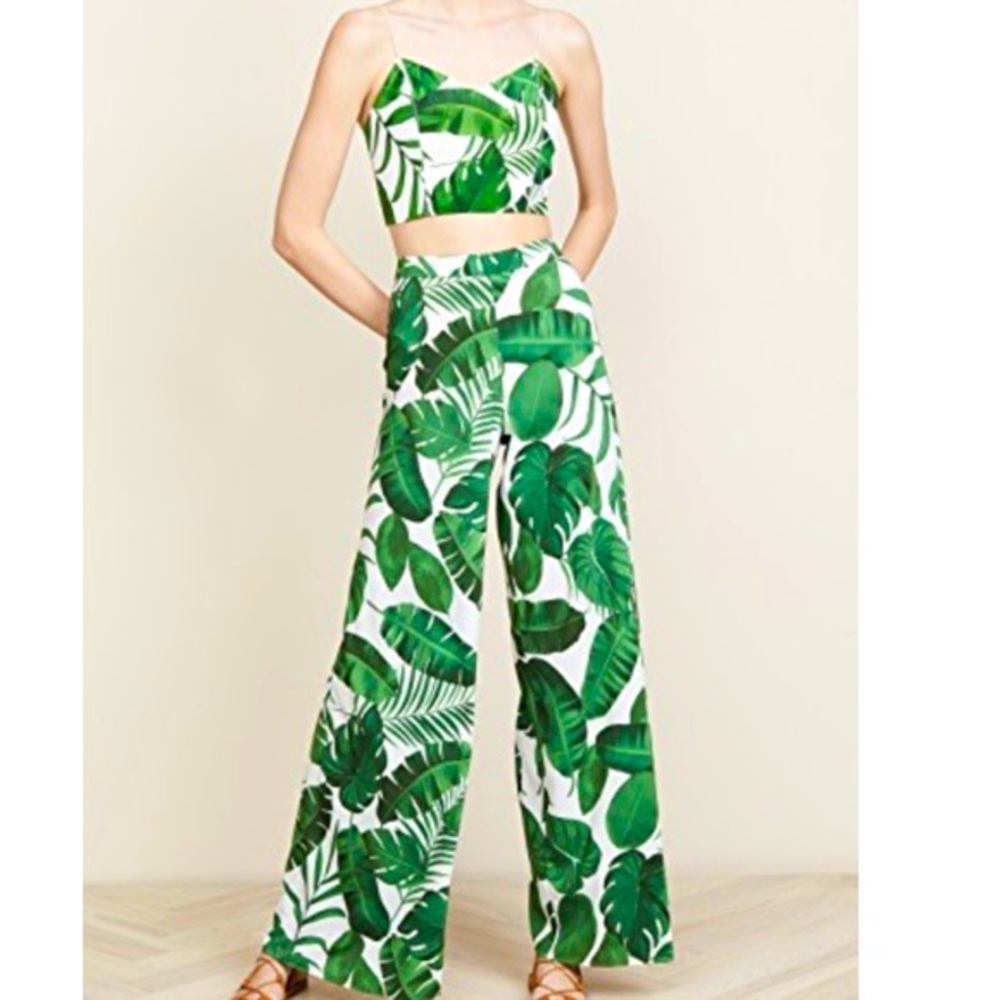 Alice + Olivia Green Leaf Print Jumpsuit